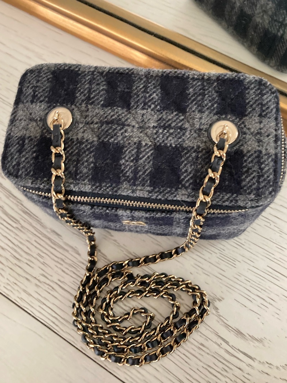 CHANEL Blue Plaid Wool Vanity Crossbody with Gold Chain - Picture 2 of 11